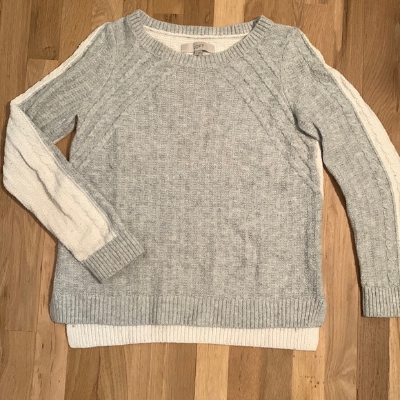 Loft Color-Blocked Gray & White Crewneck Long Sleeve Pullover Sweater Women’s S - Picture 1 of 12